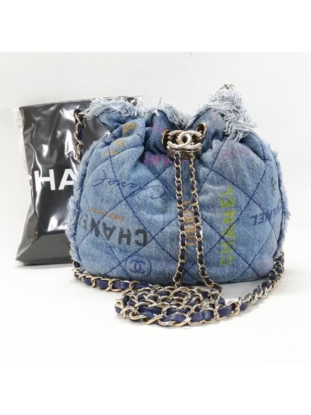 Chanel Denim Small Bucket Bag Blue